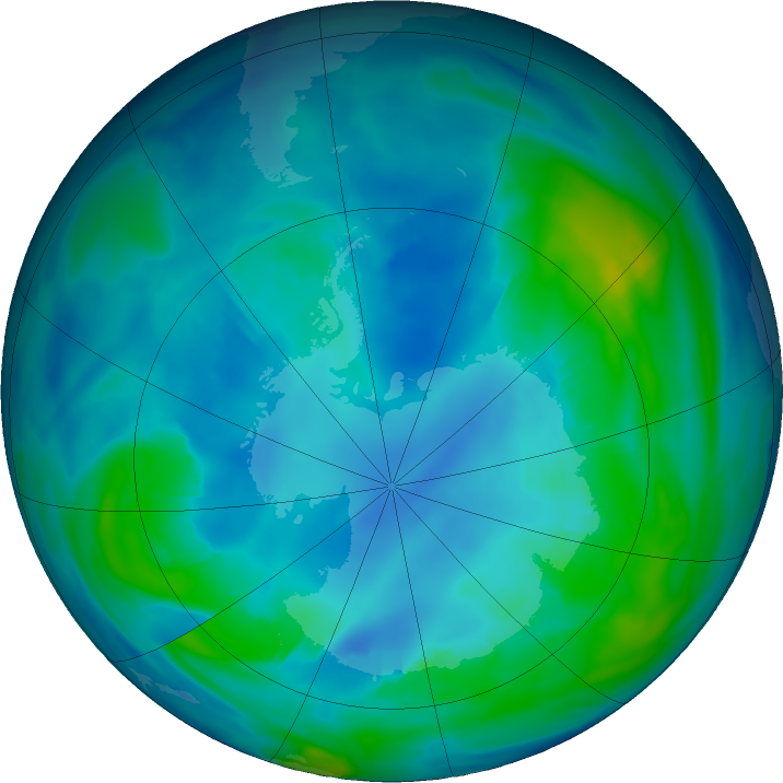 Antarctic ozone map for 30 April 2020